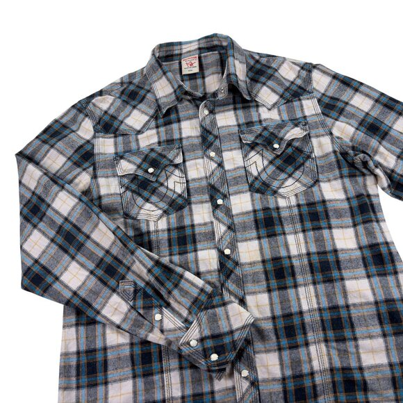True Religion Western Pearl Snap Flannel Shirt Mens XXXL SLIM FIT Plaid - Picture 2 of 7